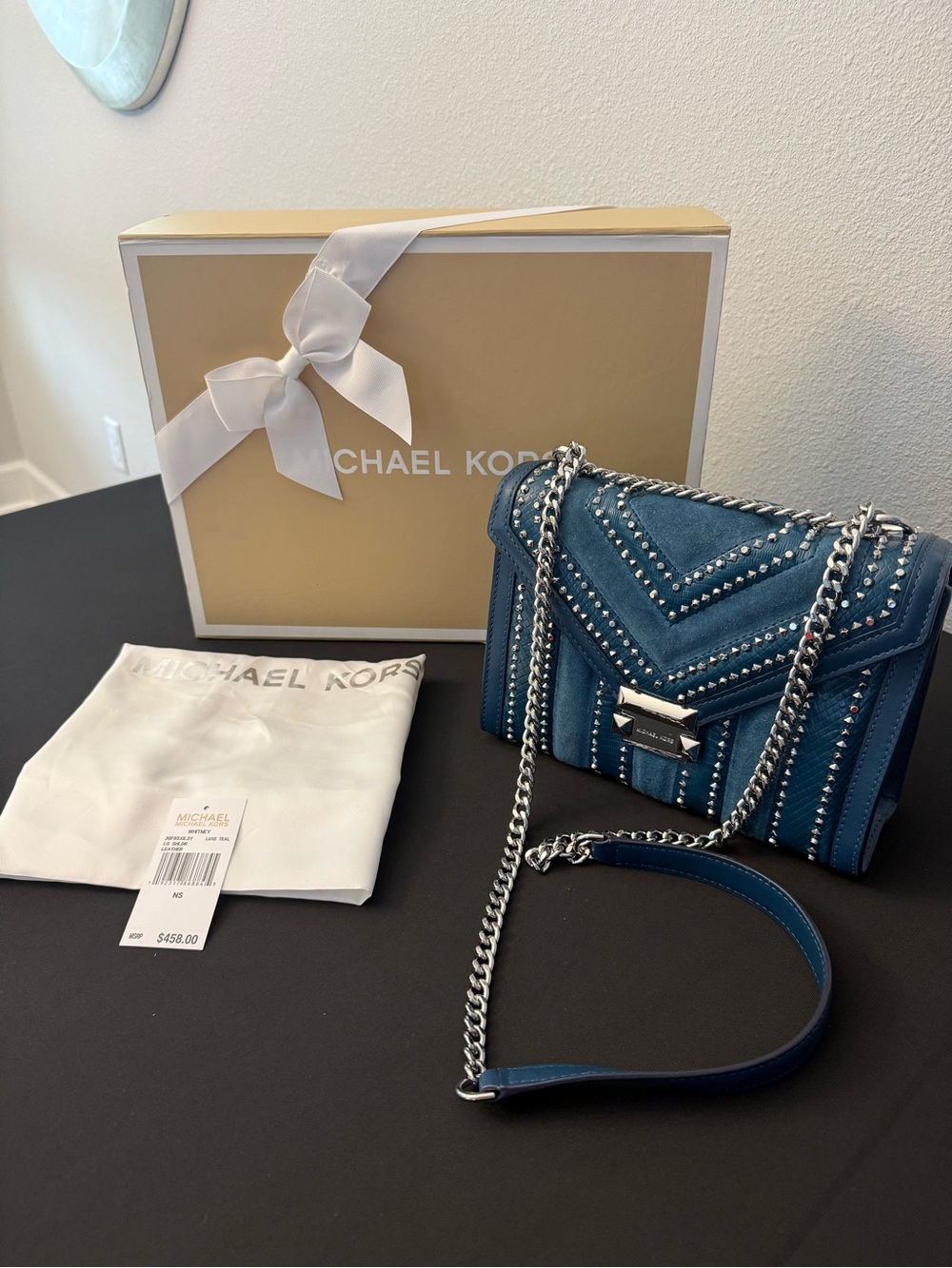 Michael Kors Blue Studded Quilted Crossbody Bag